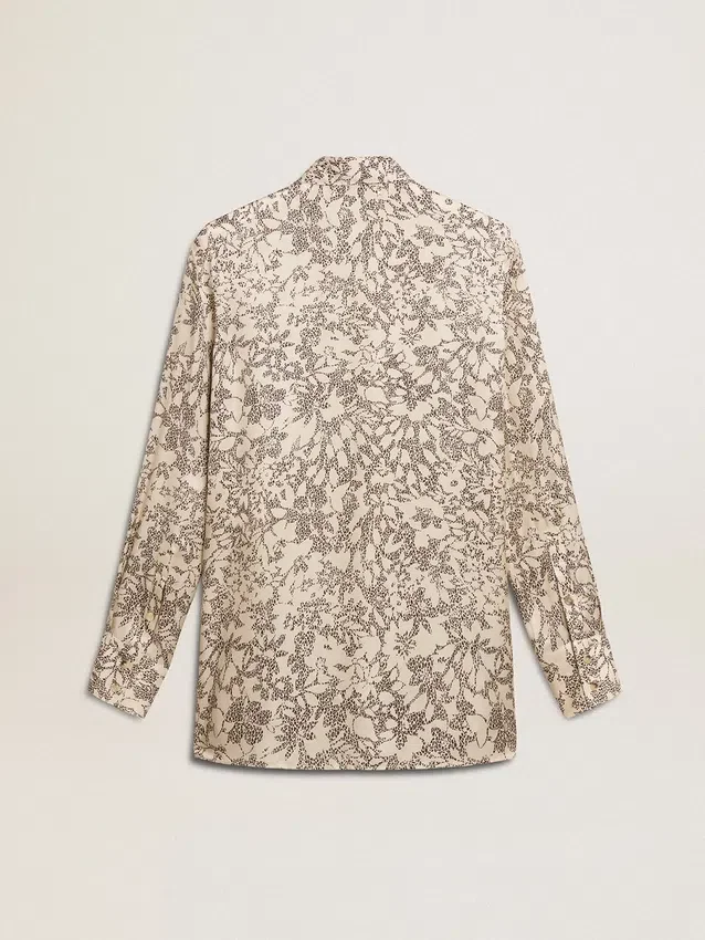 Camisa de pijama para mujer de mezcla de seda con estampado floral