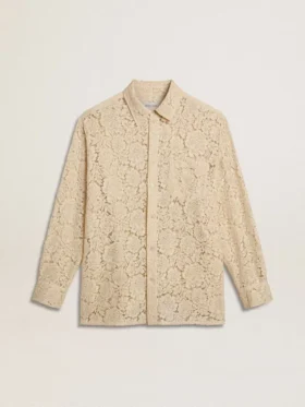 Camisa oversize de encaje transparente color crema