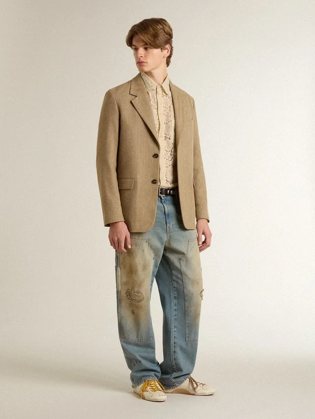 Camisa oversize de encaje transparente color crema
