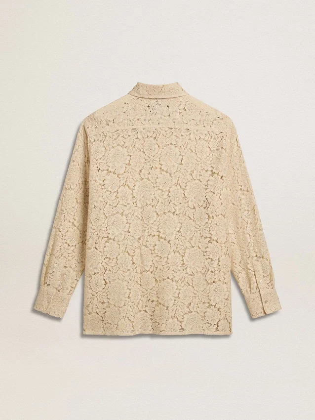 Camisa oversize de encaje transparente color crema