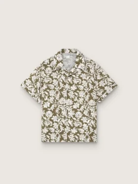 Camisa para niños «Journey» de lona de algodón con estampado floral verde y blanco