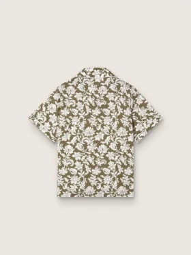Camisa para niños «Journey» de lona de algodón con estampado floral verde y blanco