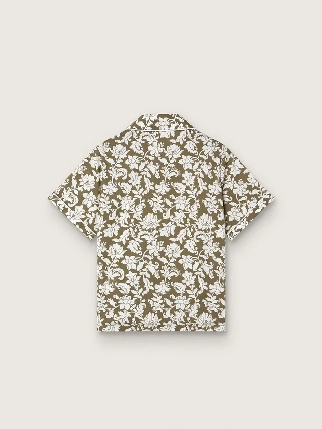 Camisa para niños «Journey» de lona de algodón con estampado floral verde y blanco