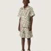 Camisa para niños «Journey» de lona de algodón con estampado floral verde y blanco