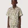 Camisa para niños «Journey» de lona de algodón con estampado floral verde y blanco