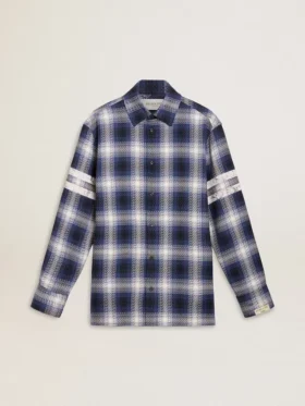 Camisas azules de hombre con diseño de cuadros 3D y estampado en la espalda