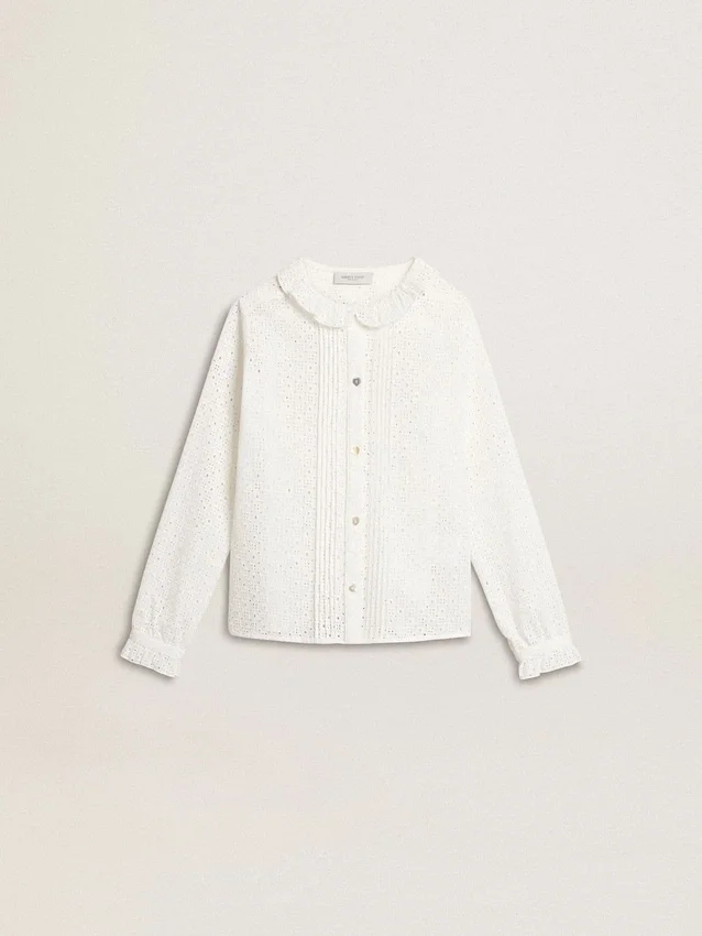 Camisas blancas de algodón con bordado inglés para niñas