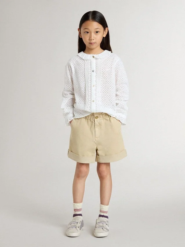 Camisas blancas de algodón con bordado inglés para niñas