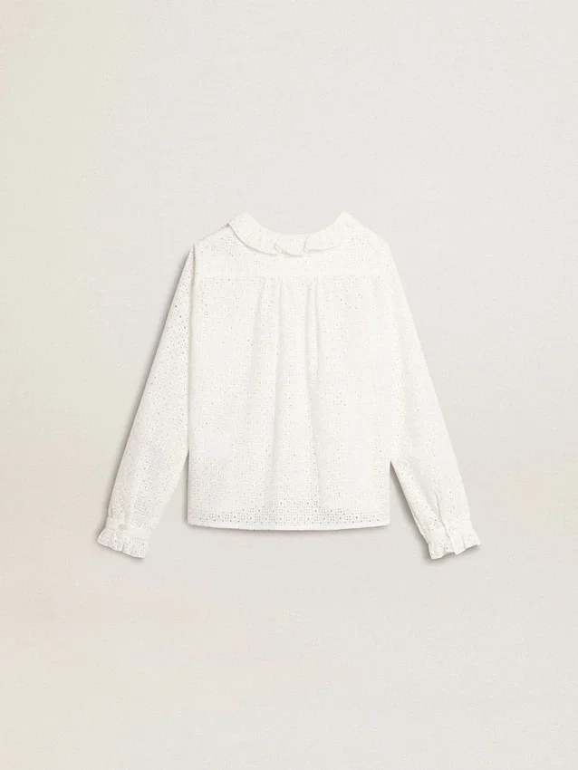 Camisas blancas de algodón con bordado inglés para niñas