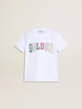 Camisas blancas para niños con estampado dorado multicolor