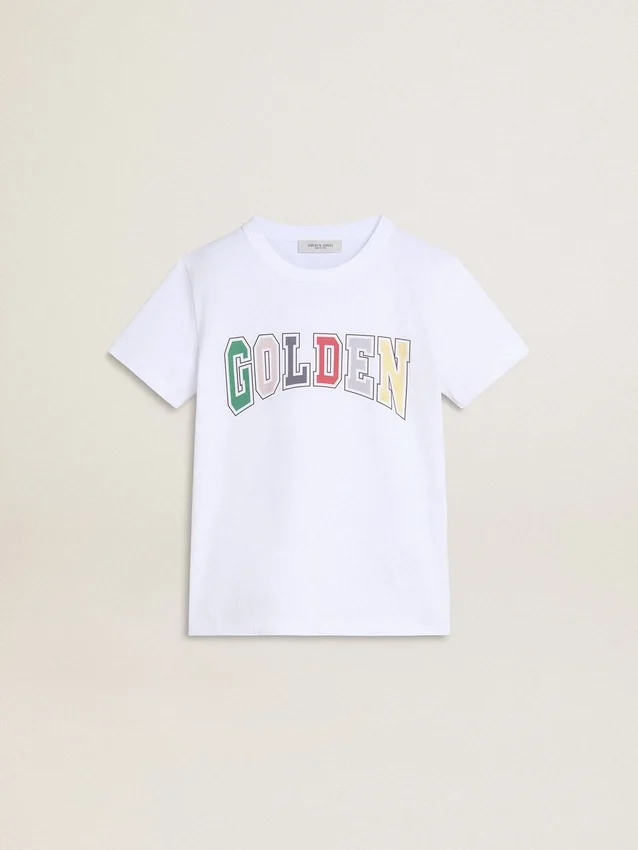 Camisas blancas para niños con estampado dorado multicolor
