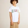 Camisas blancas para niños con estampado dorado multicolor