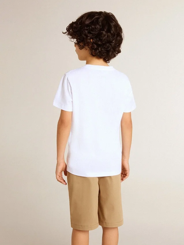 Camisas blancas para niños con estampado dorado multicolor