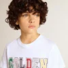 Camisas blancas para niños con estampado dorado multicolor