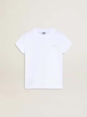 Camisas blancas y plateadas con logotipo y estrella grande en purpurina plateada