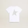 Camisas blancas y plateadas con logotipo y estrella grande en purpurina plateada