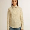 Camisas color crudo con rayas y cristales bordados