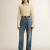 Camisas color crudo con rayas y cristales bordados