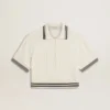 Camisas cortas de algodón blanco desgastado para mujer con ribetes azules