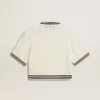 Camisas cortas de algodón blanco desgastado para mujer con ribetes azules