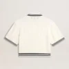 Camisas cortas de algodón blanco desgastado para mujer con ribetes azules