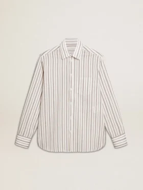 Camisas de algodón blancas para hombre con finas rayas color burdeos