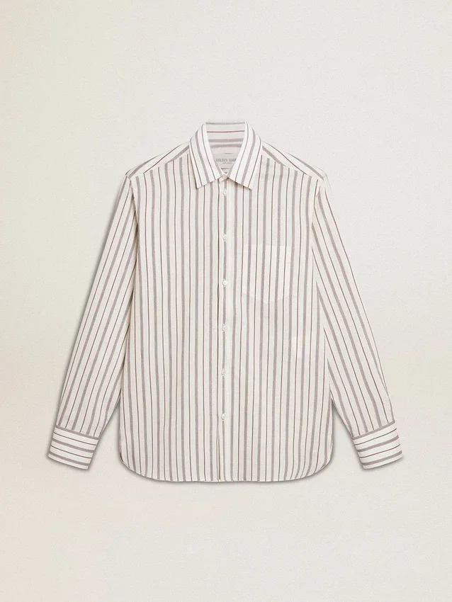 Camisas de algodón blancas para hombre con finas rayas color burdeos