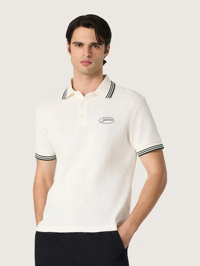Camisas de algodón blanco para hombre con diseño de jacquard calado