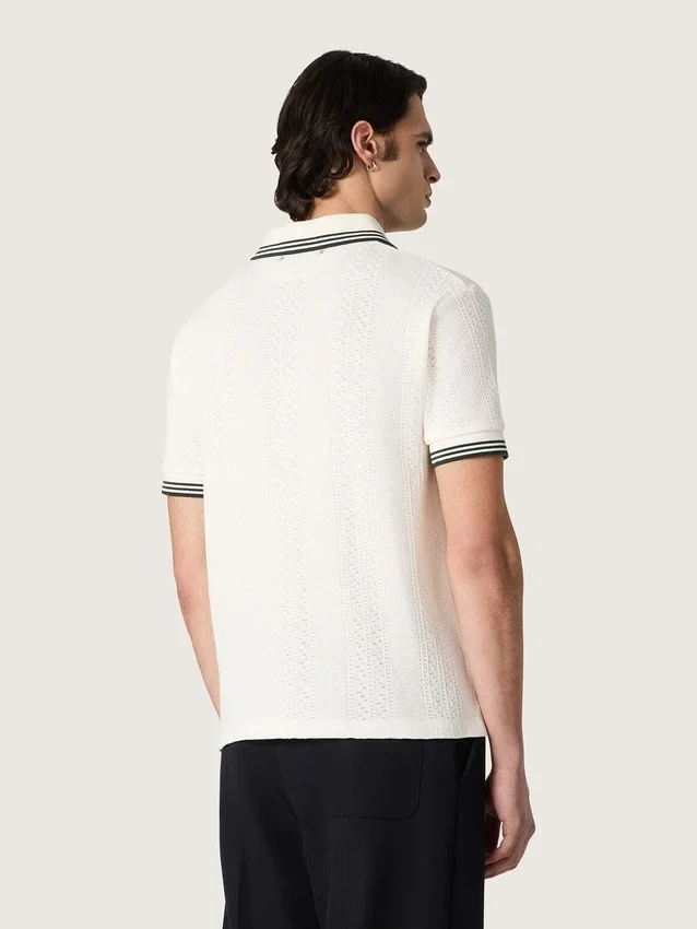 Camisas de algodón blanco para hombre con diseño de jacquard calado