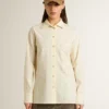 Camisas de algodón color crema para mujer con bordado floral