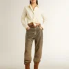Camisas de algodón color crema para mujer con bordado floral