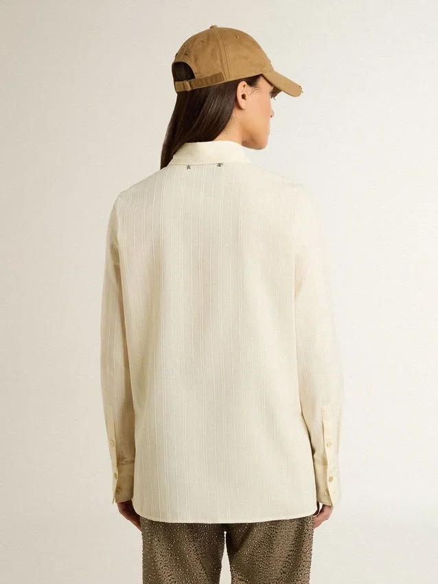 Camisas de algodón color crema para mujer con bordado floral