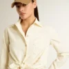 Camisas de algodón color crema para mujer con bordado floral