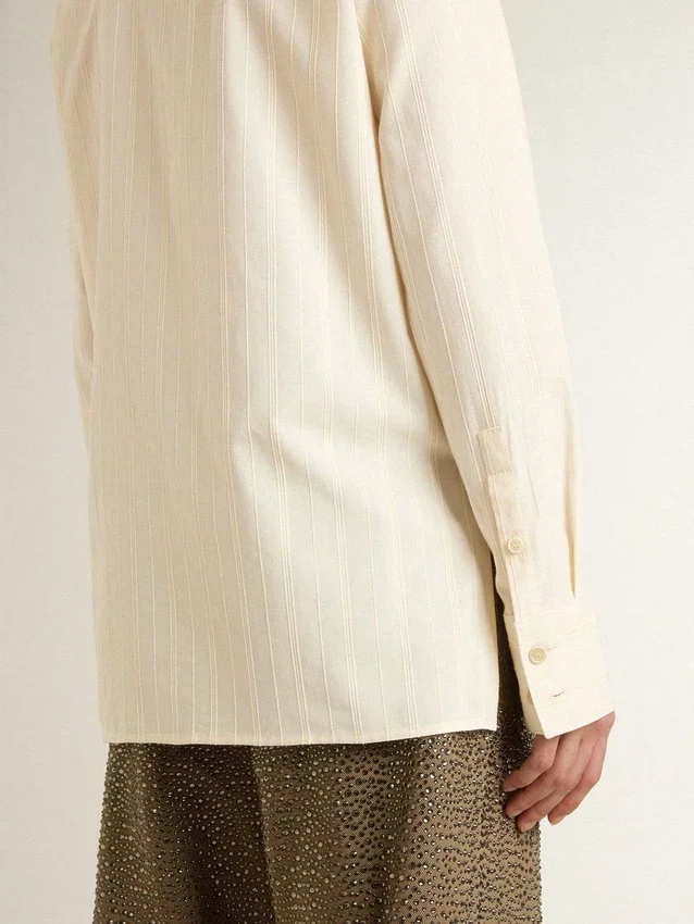 Camisas de algodón color crema para mujer con bordado floral