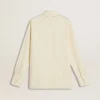 Camisas de algodón color crema para mujer con bordado floral