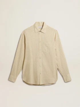 Camisas de algodón color crudo para hombre con rayas negras delgadas