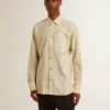 Camisas de algodón color crudo para hombre con rayas negras delgadas