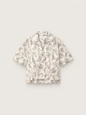 Camisas de algodón de corte recto para mujer con estampado floral en blanco y negro