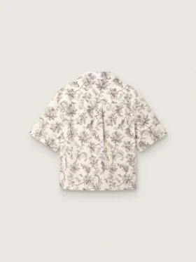 Camisas de algodón de corte recto para mujer con estampado floral en blanco y negro