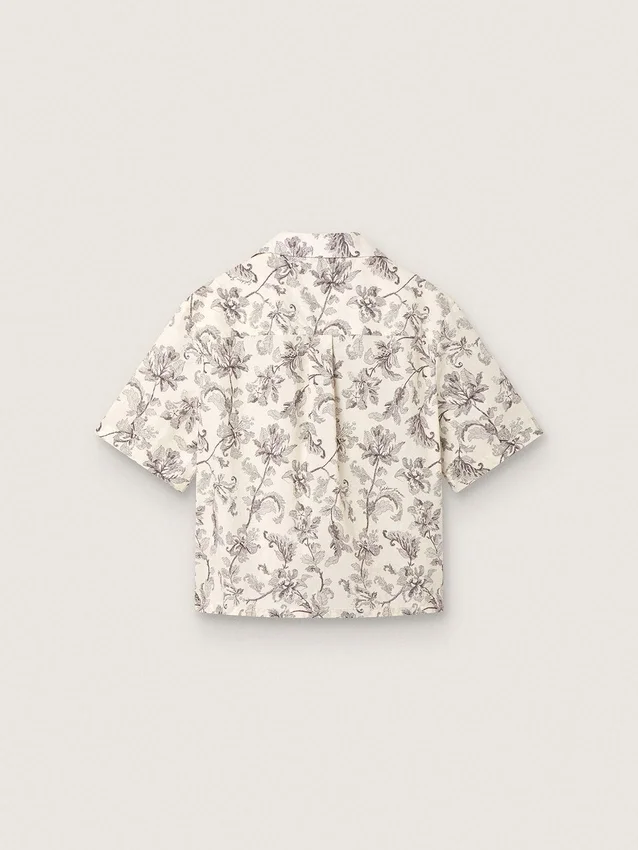 Camisas de algodón de corte recto para mujer con estampado floral en blanco y negro