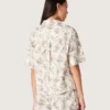 Camisas de algodón de corte recto para mujer con estampado floral en blanco y negro
