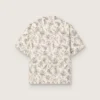 Camisas de algodón de manga corta para hombre con estampado floral en blanco y negro