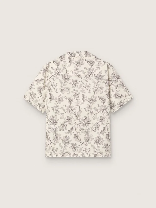 Camisas de algodón de manga corta para hombre con estampado floral en blanco y negro