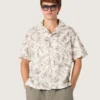 Camisas de algodón de manga corta para hombre con estampado floral en blanco y negro