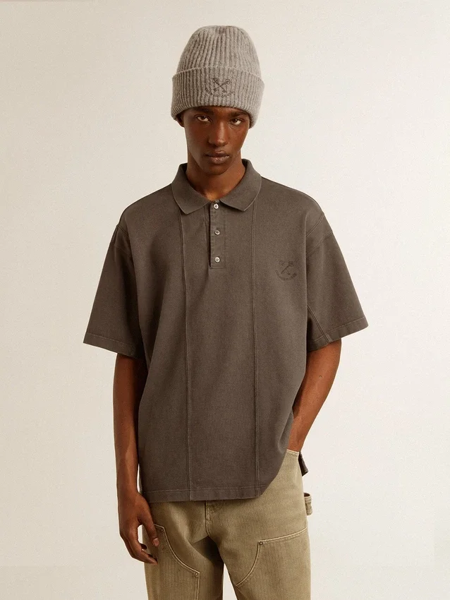 Camisas de algodón para hombre en gris antracita con bordado
