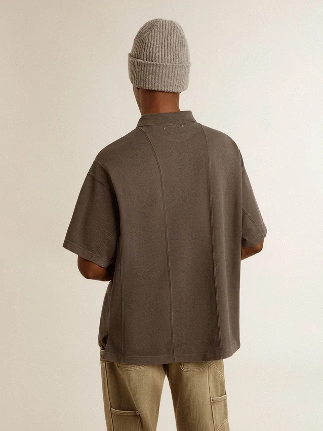 Camisas de algodón para hombre en gris antracita con bordado