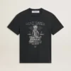Camisas de algodón para hombre en negro desgastado con estampado en el frente