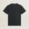 Camisas de algodón para hombre en negro desgastado con estampado en el frente