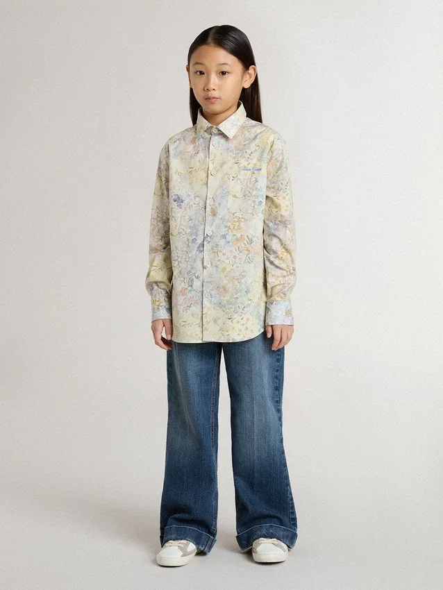 Camisas de algodón para niñas con estampado floral multicolor
