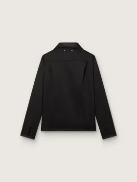 Camisas de hombre de sarga de lana negra con detalles de satén negro